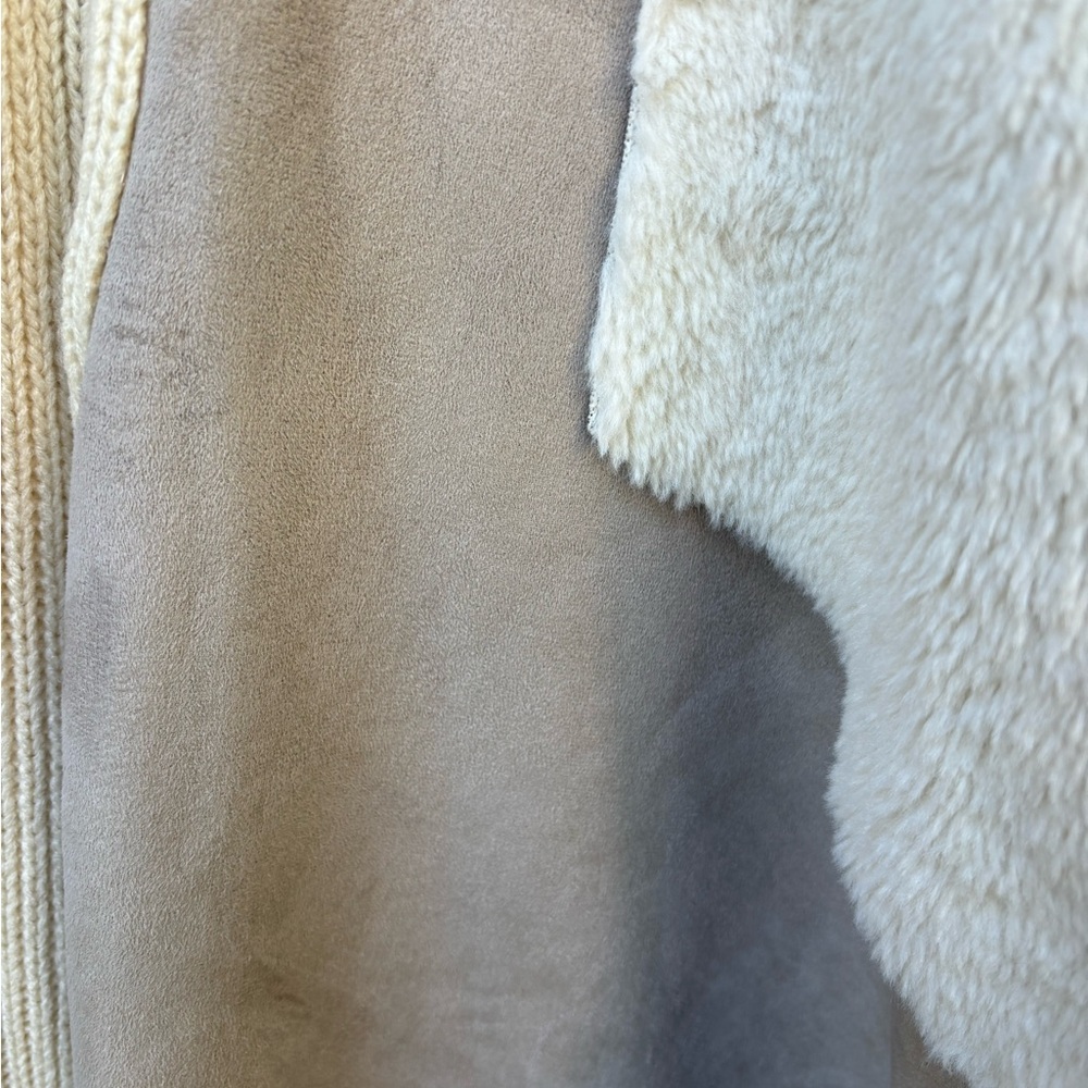 Napa Valley Cream Knit Sweater with Suede and Faux Fleece Open Front Cardigan PL - Picture 6 of 12